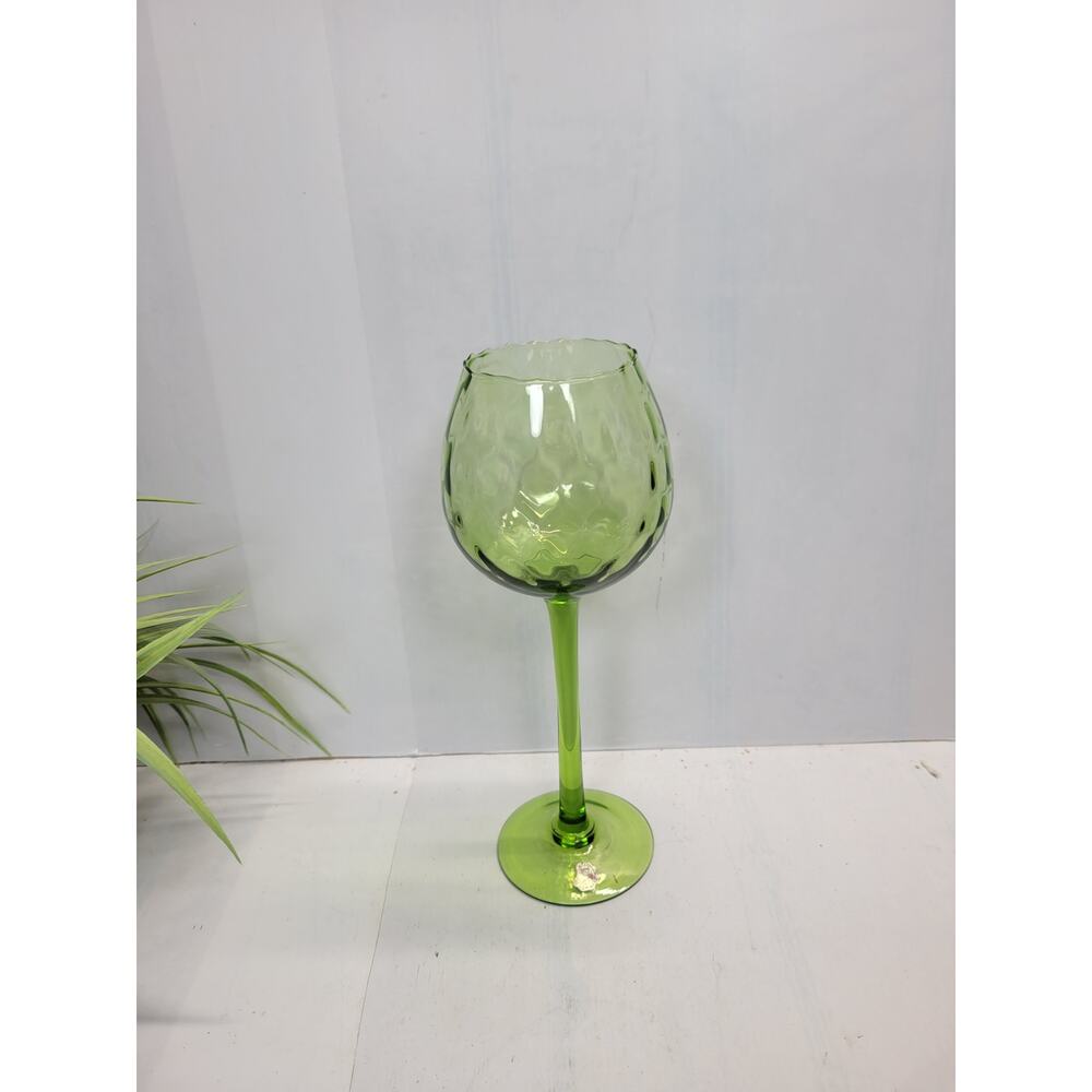 Vintage Empoli Snifter Goblet, Tall  Stem Optic Avocado Green, MCM Art Glass